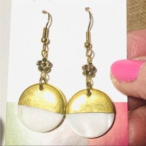 White drop earrings with gold, boutique jewelry, new